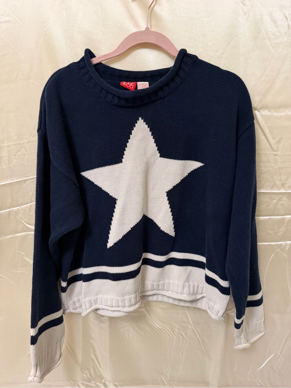 liz & co. Navy and White Star Crewneck Sweater